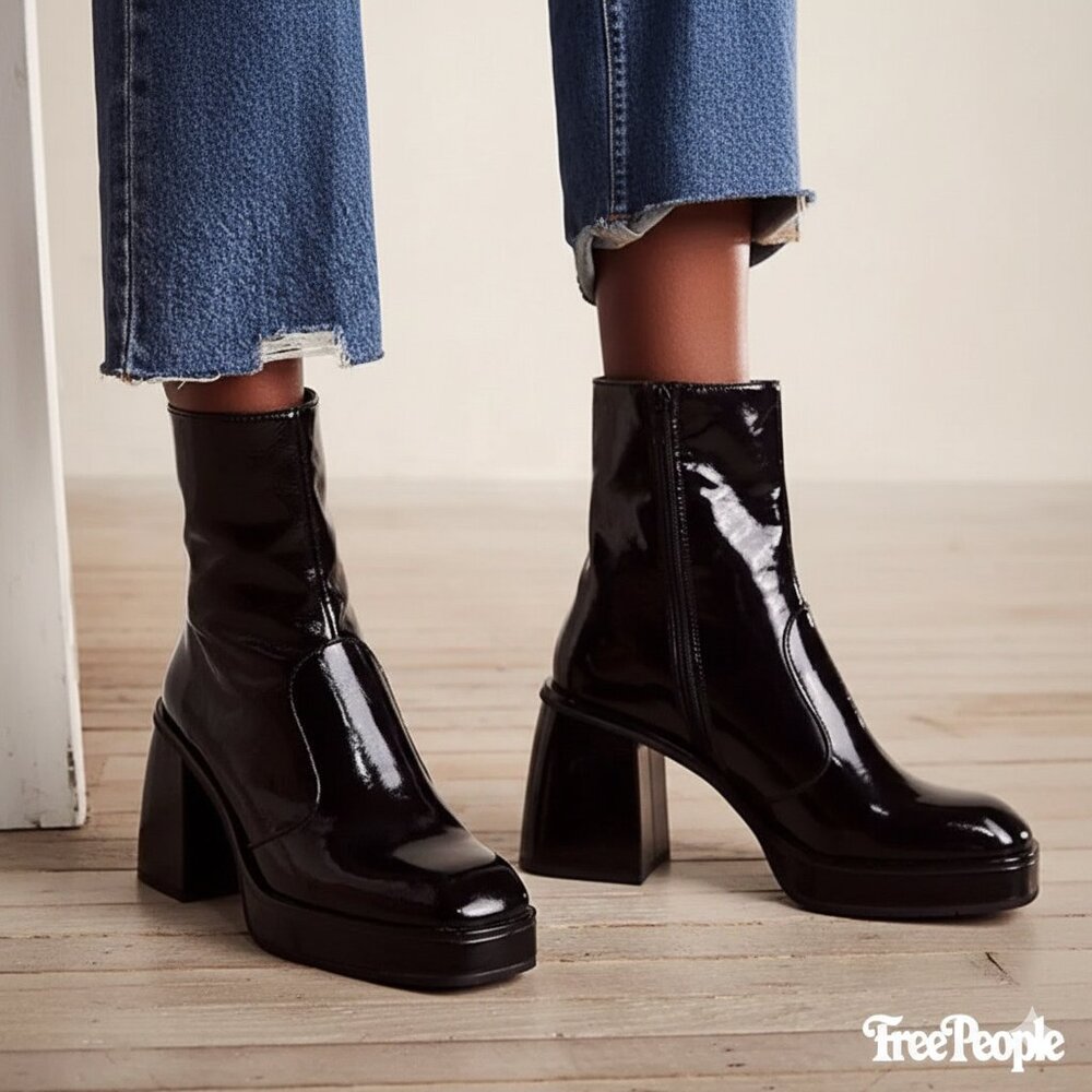 NIB Free People Ruby Shine Platform Womens Leather Ankle Boots